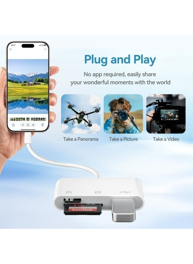 Flyview Apple Lightning to SD & TF Card USB Camera Adapter for iPhone/iPad, 3 in 1 Card Reader USB Dongle for USB Flash Drive, Keyboard, Mouse, Hubs, MIDI, Micro SD TF Memory Card, Plug & Play - Image 4