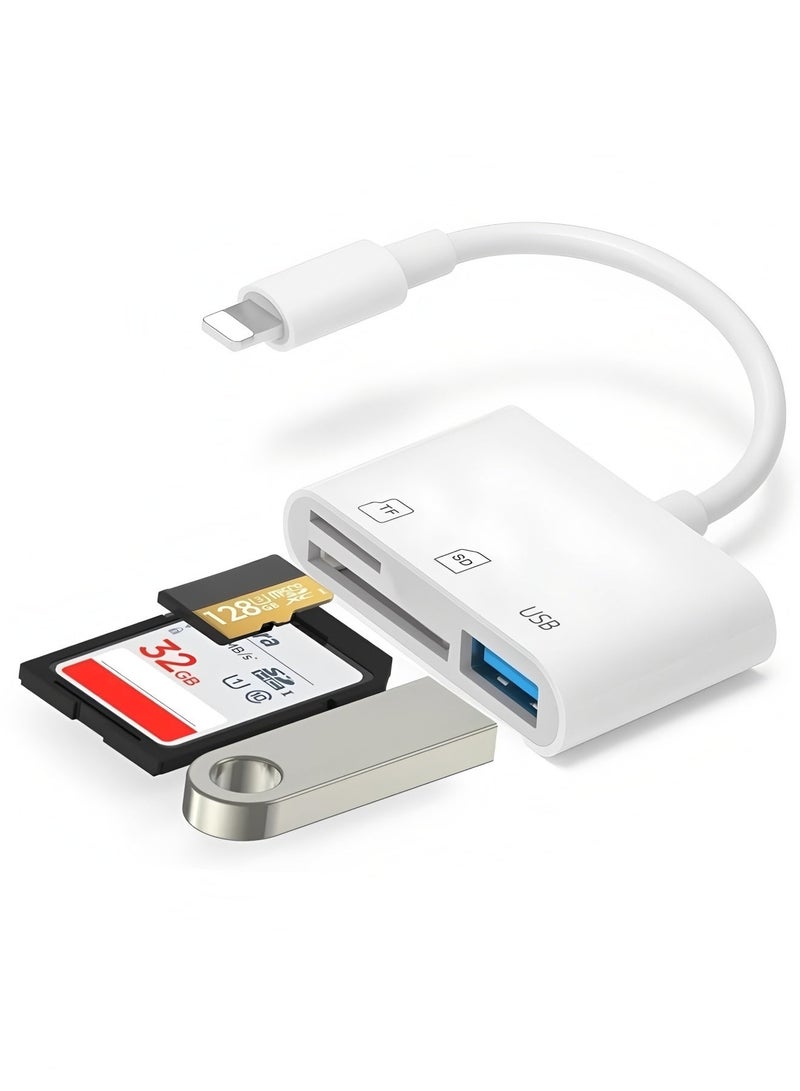 Flyview Apple Lightning to SD & TF Card USB Camera Adapter for iPhone/iPad, 3 in 1 Card Reader USB Dongle for USB Flash Drive, Keyboard, Mouse, Hubs, MIDI, Micro SD TF Memory Card, Plug & Play - Image 1