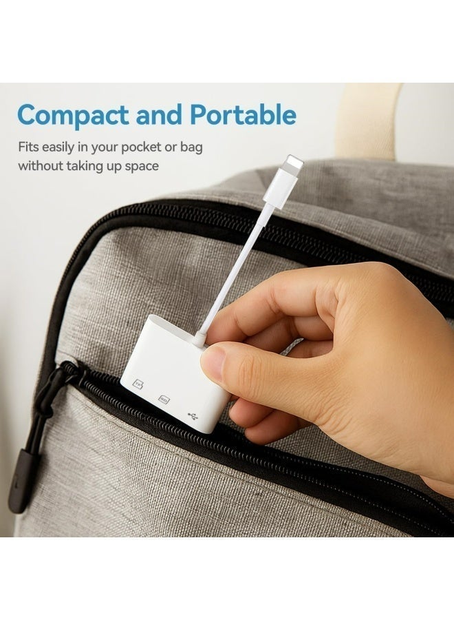 Flyview Apple Lightning to SD & TF Card USB Camera Adapter for iPhone/iPad, 3 in 1 Card Reader USB Dongle for USB Flash Drive, Keyboard, Mouse, Hubs, MIDI, Micro SD TF Memory Card, Plug & Play - Image 3