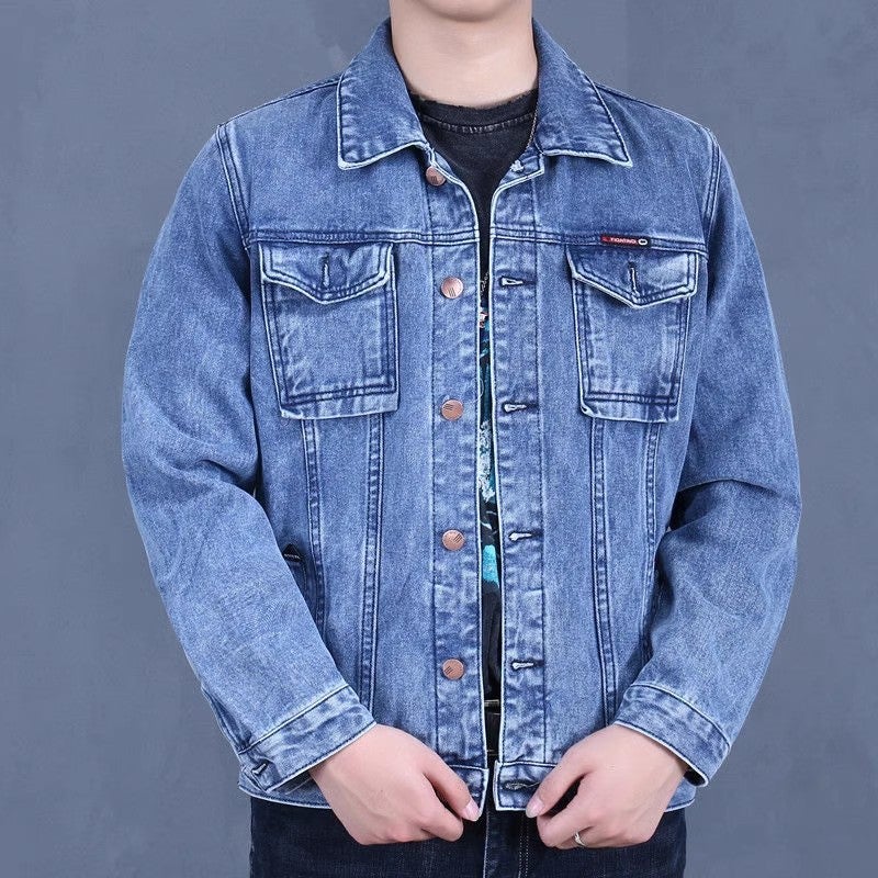 Autumn New Men's Denim Jacket Loose Wear-Resistant Multi-Pocket Trendy Brand Plus Size Men's Work Jacket Top Clothing - Image 4