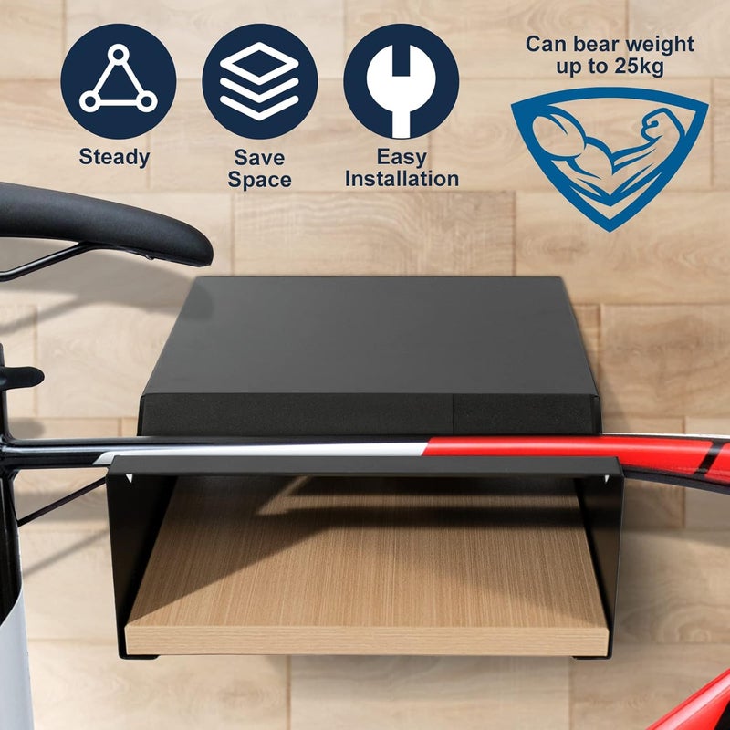 MOSHAY Diverse use resistant crafted quality MOSHAY Bicycle Wall Mount S-Rack Bicycle Holder Aluminium Wood - Bicycle Mount for Road Bike Gravel Bike Touring Bike - Bicycle Stand Wall Indoor Storage for Garage Living Room Low wear optimized build - Image 2