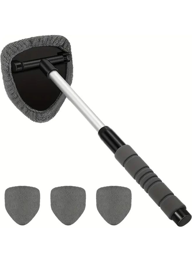 Red Telescopic Car Glass Cleaning Brush with 4 Washable Fabric Covers - Image 1