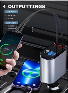 Generic 12/24V 120W Fast Car Charger with Retractable Charging Cable Fast Car Power Adapter PD20W for iPhone Type C 40W Car Bluetooth USB Charger Plug with iPhone,Samsung,Galaxy,Huawei,Xiaomi  - Image 5