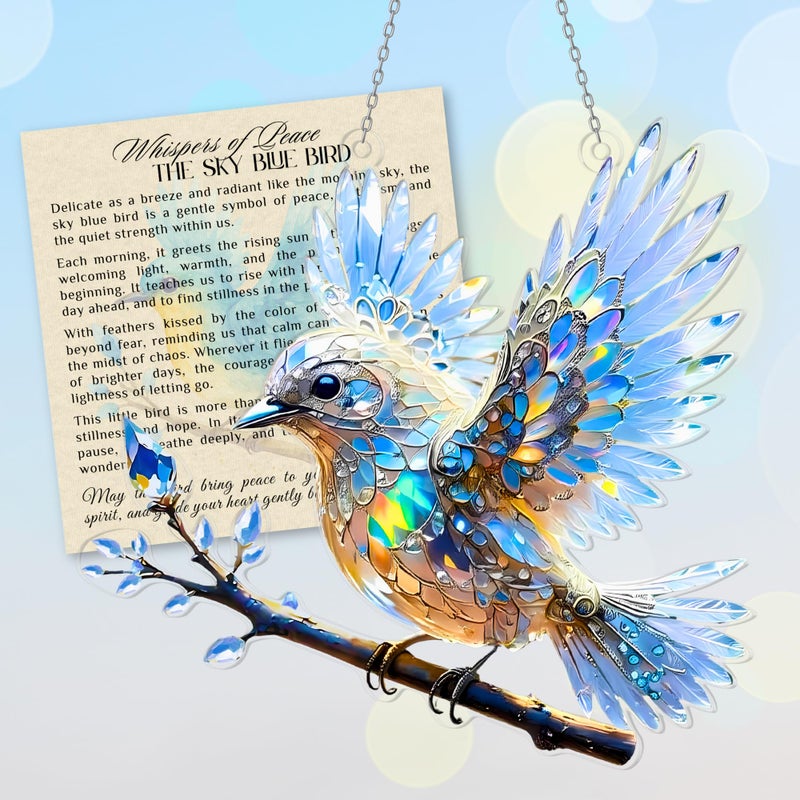 Hutato Crystal Sky Bluebird Acrylic Ornament (8 Inch) - Window Hanging Spirit Bluebird Ornament, Blue Bird Ornaments Art, Lightweight Blue Bird Decor for Home or Garden, Animal Ornaments for Christmas Tree - Image 1