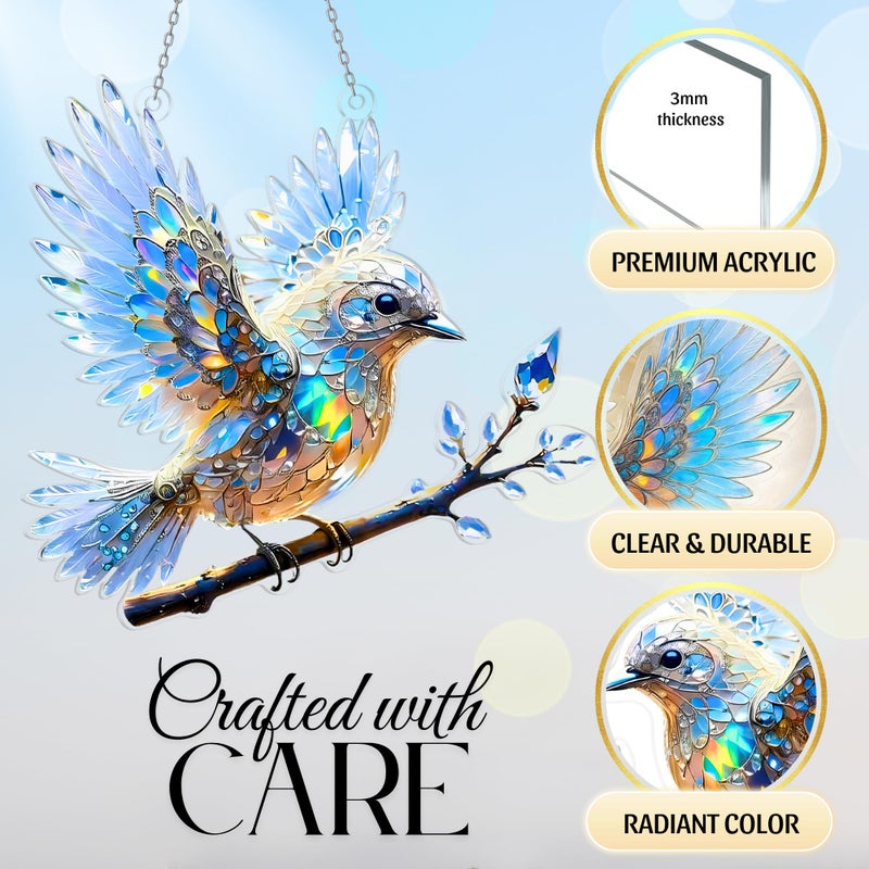 Hutato Crystal Sky Bluebird Acrylic Ornament (8 Inch) - Window Hanging Spirit Bluebird Ornament, Blue Bird Ornaments Art, Lightweight Blue Bird Decor for Home or Garden, Animal Ornaments for Christmas Tree - Image 4
