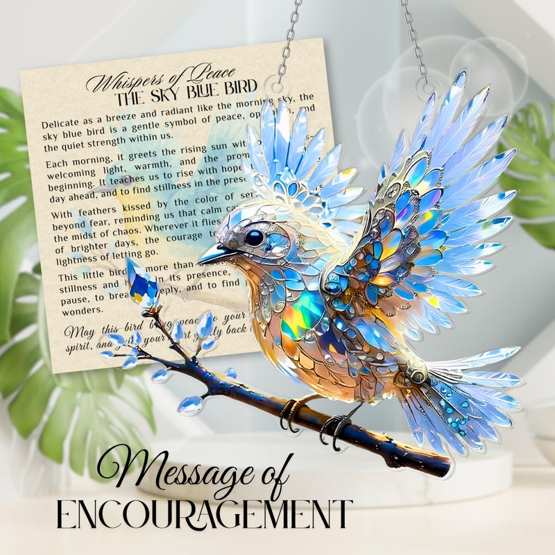 Hutato Crystal Sky Bluebird Acrylic Ornament (8 Inch) - Window Hanging Spirit Bluebird Ornament, Blue Bird Ornaments Art, Lightweight Blue Bird Decor for Home or Garden, Animal Ornaments for Christmas Tree - Image 3