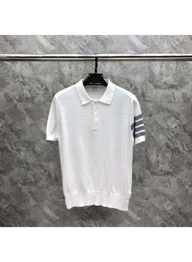 Tb Direct Classic Four Bar Lapel Polo Knitted Short Sleeve Upper Body Comfortable Simple Fashion For Men And Women