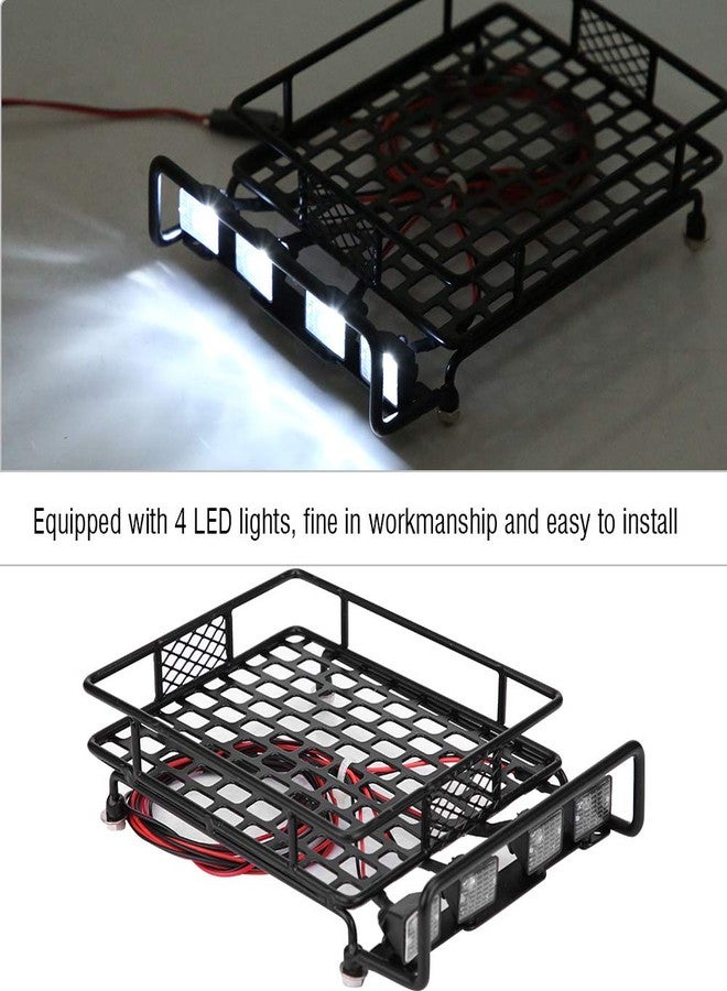 Dilwe RC Car Roof Rack, Large Size Roof Rack Luggage Carrier with Quadrate LED Light for Axial SCX10 1/10 RC Crawler Car(4 White Light Color) - Image 3