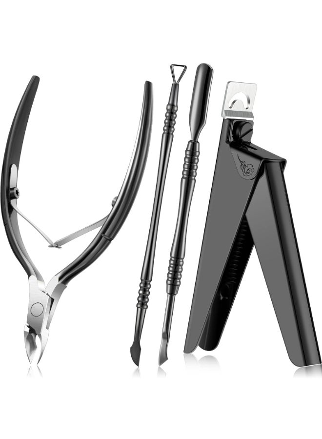 Mudder Acrylic Nail Clippers Kit False Nails Tips Cutter Professional Cuticle Trimmer Nipper Cutter Pusher Remover Stainless Steel Manicure Pedicure Art Tools Set Salon HomeBlack - Image 2