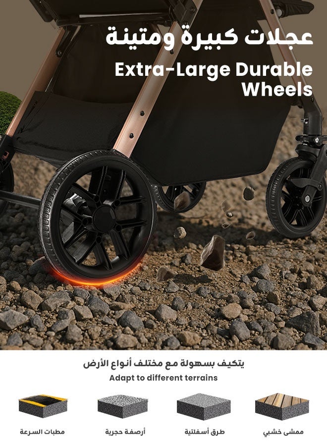 الأورلار عربة أطفال هاي فيو بدفع اتجاهين، محمولة وخفيفة الوزن، طي بزر واحد، عجلات ٣٦٠ درجة ممتصة للصدمات، مظلة UPF 50+، وضعيات جلوس متعددة، مناسبة لمقصورة الطائرة، من حديثي الولادة حتى ٦ سنوات، أسود - Image 4