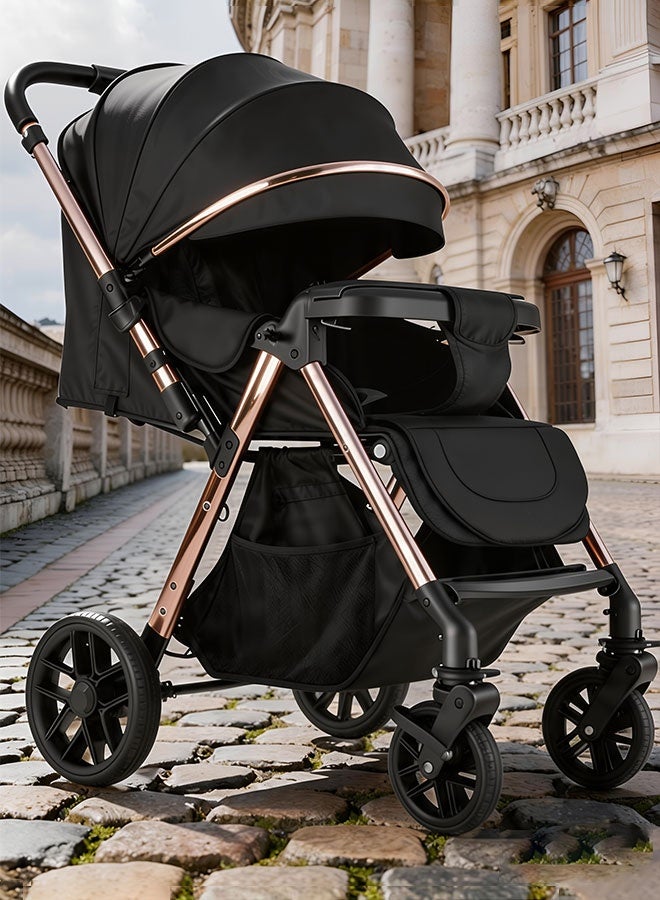 Aurlar Reversible High Landscape Baby Stroller, Portable, Lightweight Infant Pushchair, One-Click Fold, 360° Shock-Absorbing Wheels, UPF 50+ Sun Canopy, Multi-Position Recline, Cabin-Friendly, For Newborn to 6 Years, Black - Image 1