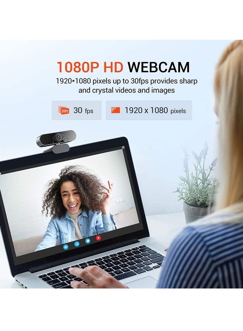 كاميرا ويب USB للكمبيوتر مزودة بميكروفون مدمج وشبكة عالية الدقة رقمية مباشرة على سطح المكتب والكمبيوتر المحمول وعقد اجتماعات الفيديو عبر الإنترنت (1080 بكسل) - Image 2