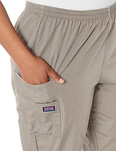 CHEROKEE Women's Workwear Elastic Waist Cargo Scrubs Pant, Khaki, Small - Image 3
