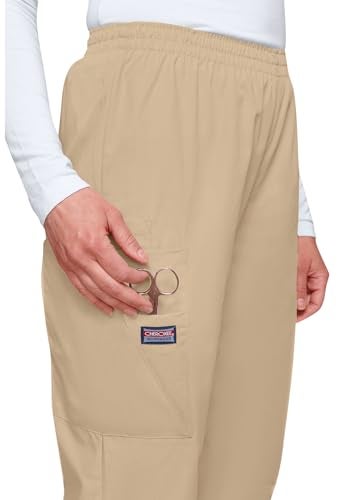 CHEROKEE Women's Workwear Elastic Waist Cargo Scrubs Pant, Khaki, Small - Image 5