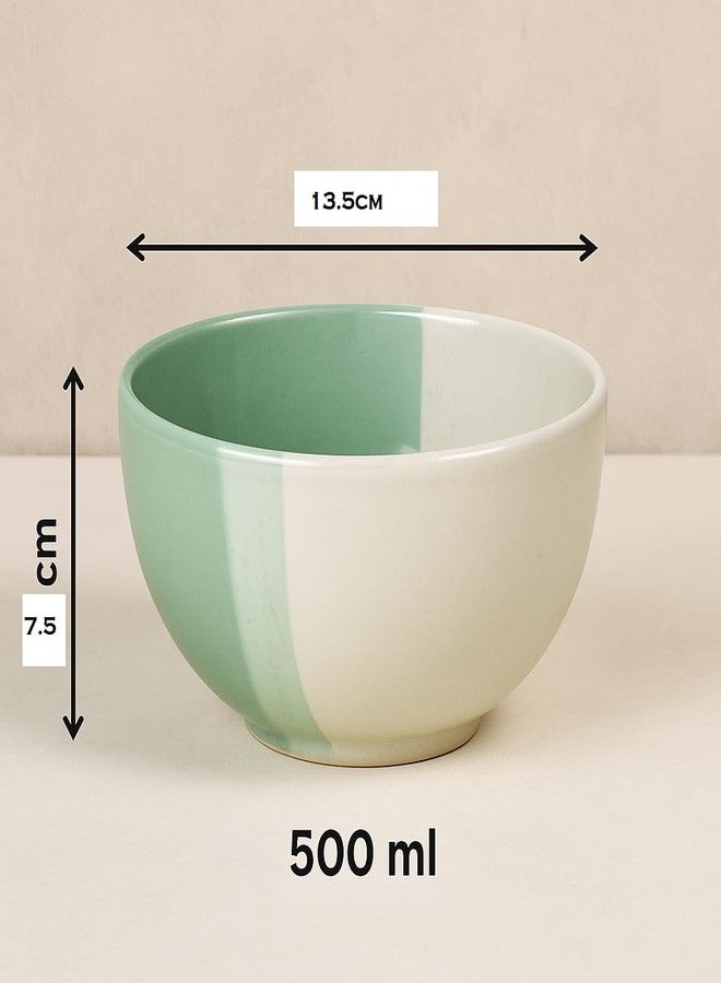 Mirakii Green and White Ceramic Bowl 500 ml Set of 2, Microwave & Dishwasher Safe for Cereal, Snacks, Servings and Baking - Image 3