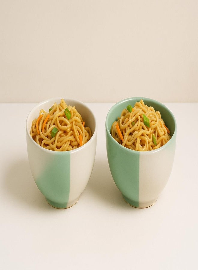 Mirakii Green and White Ceramic Bowl 500 ml Set of 2, Microwave & Dishwasher Safe for Cereal, Snacks, Servings and Baking - Image 5