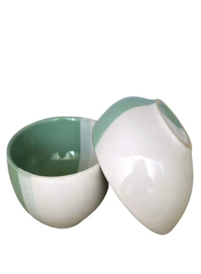 Mirakii Green and White Ceramic Bowl 500 ml Set of 2, Microwave & Dishwasher Safe for Cereal, Snacks, Servings and Baking - Image 1