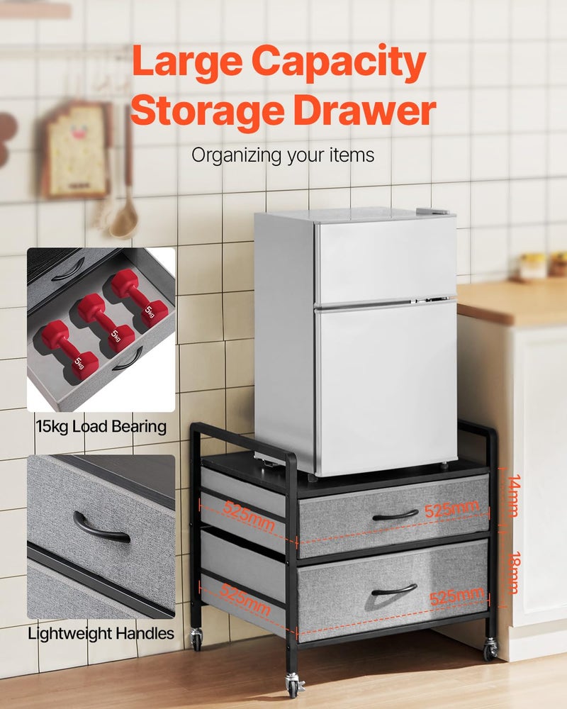 VEVOR Mini Fridge Stand with Storage, 176 lb-Capacity Mini Fridge Table with 2 Drawers & 4 Swivel Wheels, Mobile Mini Fridge Shelf, Gray Mini Fridge Organizer for Dorm, Apartment, Office, Bedroom - Image 3