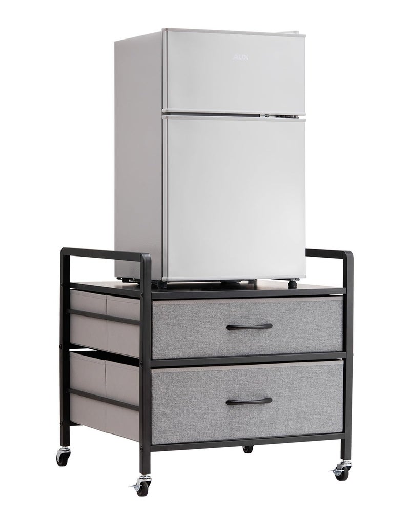 VEVOR Mini Fridge Stand with Storage, 176 lb-Capacity Mini Fridge Table with 2 Drawers & 4 Swivel Wheels, Mobile Mini Fridge Shelf, Gray Mini Fridge Organizer for Dorm, Apartment, Office, Bedroom - Image 1