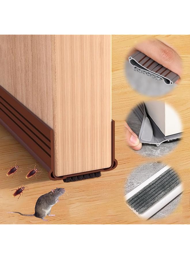 The Bros [Upgrade] Under Door Draft Stopper with Brush, Cuttable Under Door Seal Blocker Insulator Door Sweep Weather Stripping Noise Stopper Strong Adhesive 36.6" Length(Brown, 36.6") - Image 1