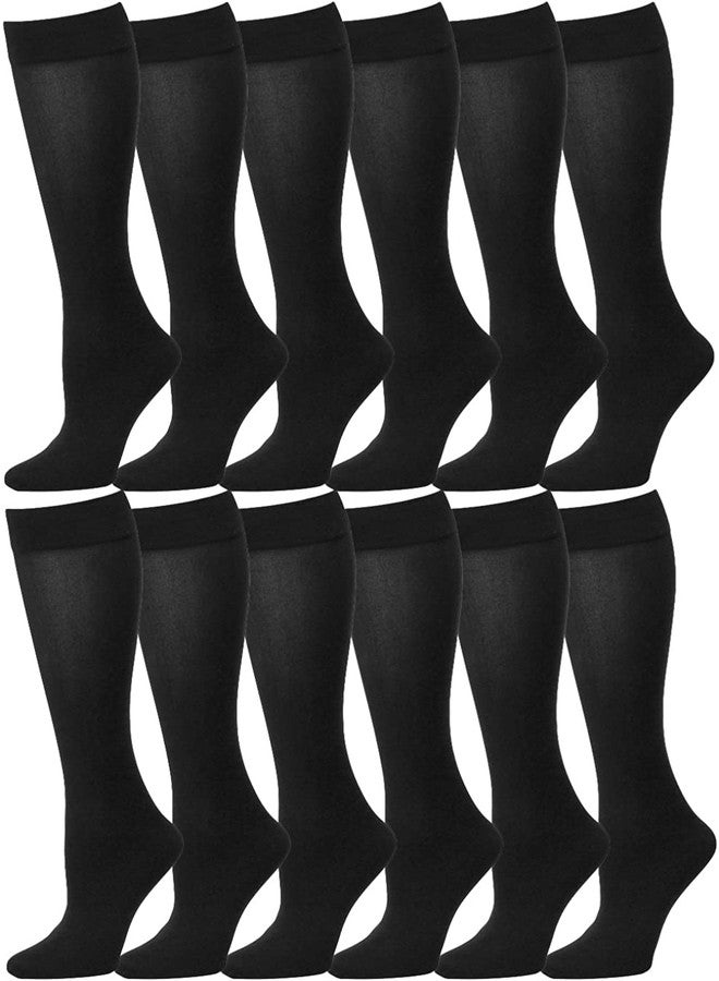 Falari 12-Pack Knee High Women Trouser Socks Comfort Band Stretchy Spandex Opaque - Black - Image 1
