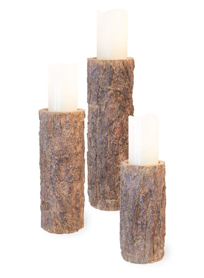 Boston International Sculpted Resin Candle Holder, Pilar, Pine Logs - Image 1