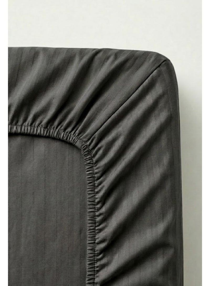 My Cotton 3-Piece Microfiber  Super King Fitted Sheet Set – Dark Gray  Striped 200 x 200 cm with Full Elastic & 2 Pillowcases - Image 2