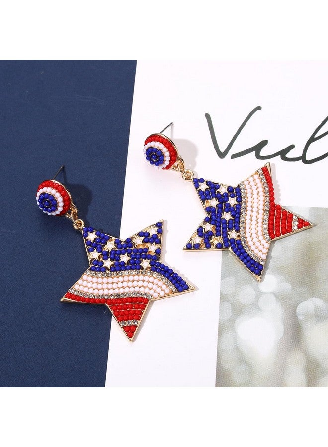 سيالكسهيني أقراط الرابع من يوليو، أزياء الرابع من يوليو للنساء، إكسسوارات الرابع من يوليو، أقراط بحروف وطنية للولايات المتحدة، أقراط نجمة العلم الأمريكي المصنوعة من الخرز (النجمة 3) - Image 3