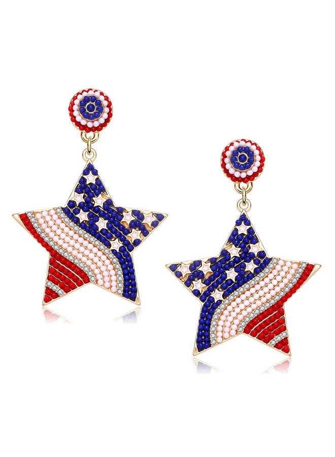 سيالكسهيني أقراط الرابع من يوليو، أزياء الرابع من يوليو للنساء، إكسسوارات الرابع من يوليو، أقراط بحروف وطنية للولايات المتحدة، أقراط نجمة العلم الأمريكي المصنوعة من الخرز (النجمة 3) - Image 1