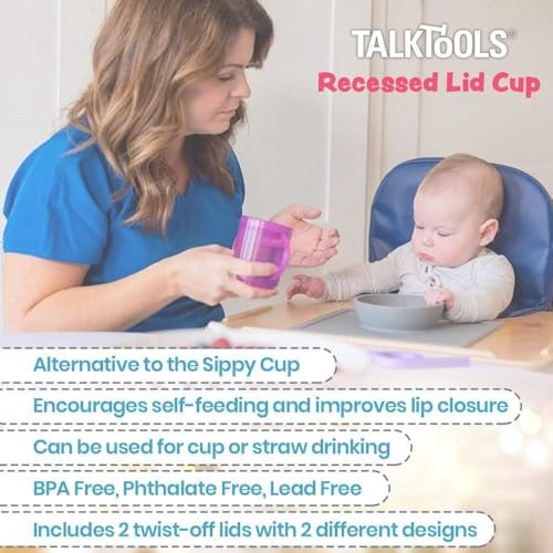 TalkTools Recessed Lid Cup with Handles - Leak Proof | Promotes Oral Motor Skills, Lip Closure, and Self Feeding | Alternative to Sippy Bottle | Food Grade Materials | Dishwasher Safe (Purple) - Image 4