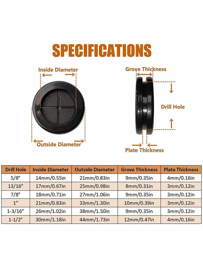 نيبمينينت Rubber Grommet, Double Sided Round Hole Plug, Drill 5/8" 13/16" 7/8" 1" 1-3/16" 1-1/2"  - Image 3