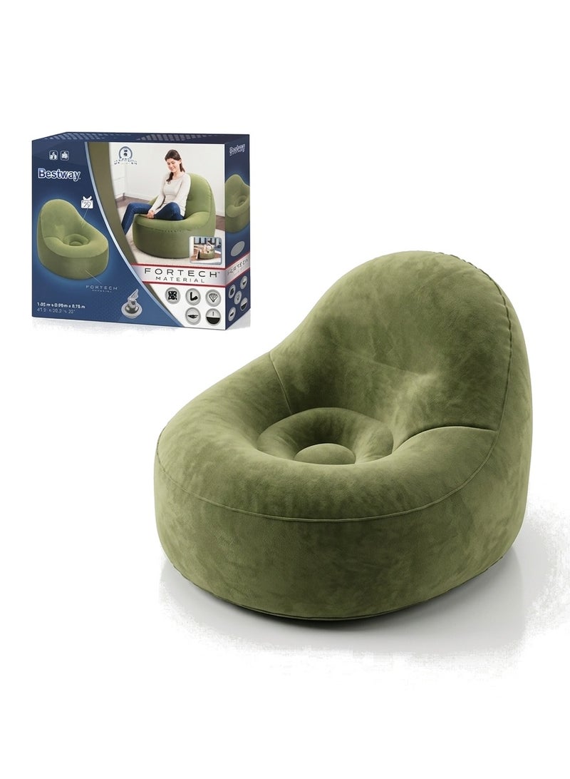 Bestway Round Inflatable Air Chair with Comfortable Velvet Surface – Inflatable Chair for Indoor and Camping Relaxation – Easy to Inflate and Store – Dimensions: 105 x 98 x 76 cm – Model 75082 – Green - Image 1