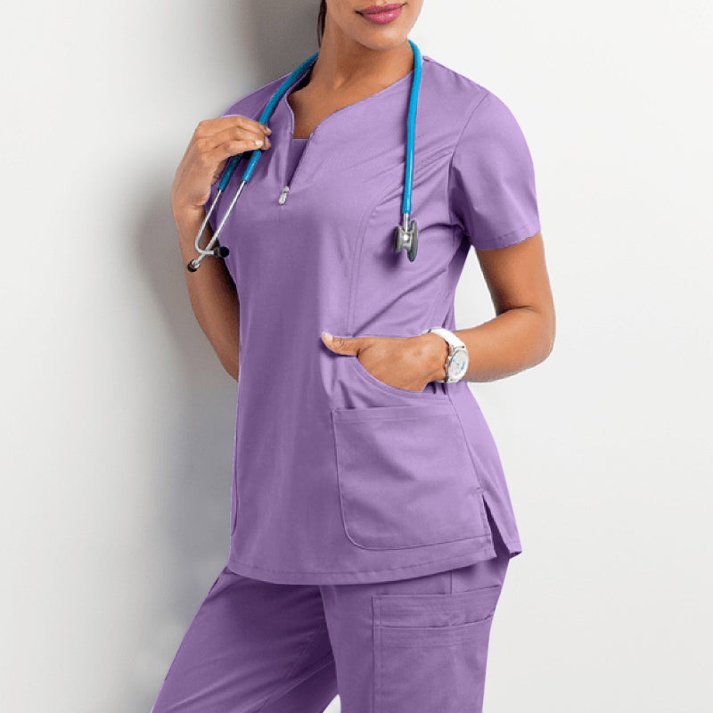 Amazon operating room short-sleeved hand-washing clothes womens top short T work clothes nurse surgeon isolation clothes work clothes C A light purple 