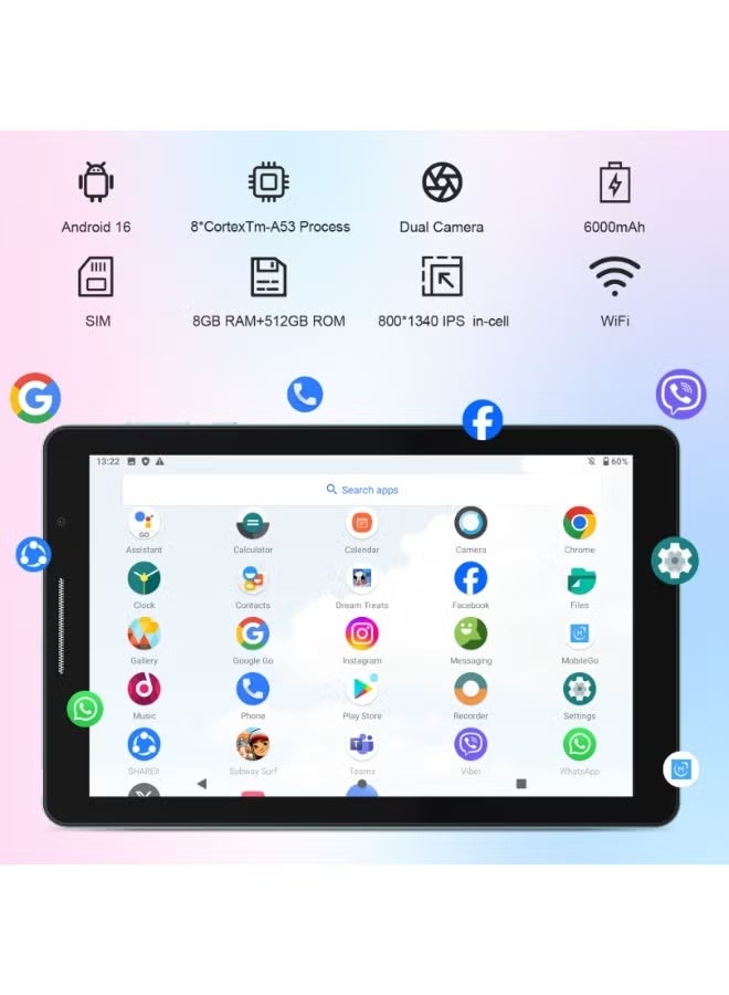 REBENUO CM936 9-Inch Android 16 Tablet, 800x1280 HD Touchscreen Display, 8GB RAM, 5G WiFi Support, Portable Tablet PC with Fast Performance, WiFi & Bluetooth Connectivity, USB Type-C Port, Large Storage Device for Work, Study, Gaming, Streaming, Browsing & Travel - Image 2
