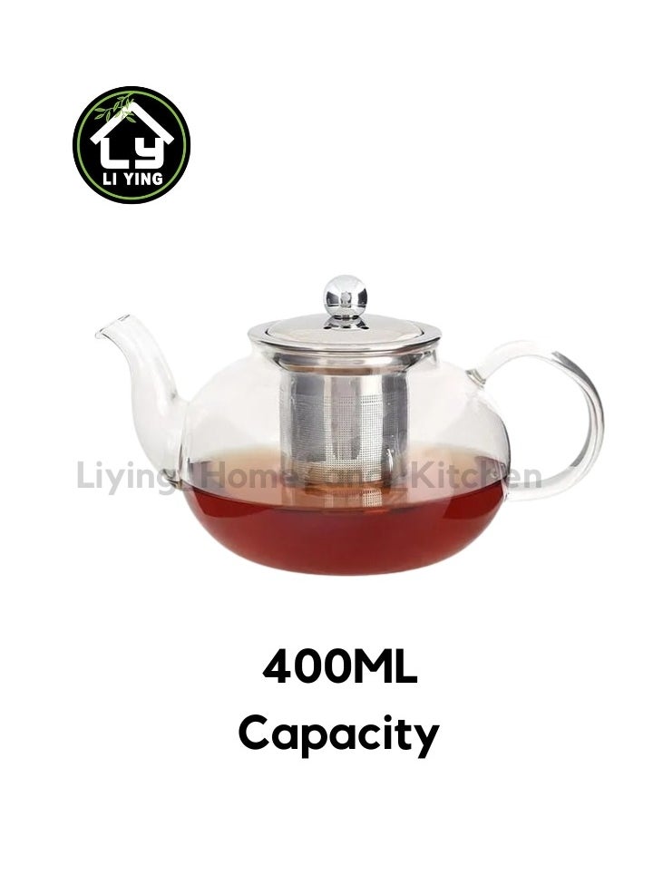 Generic - Liying 400ML Pyrex Glass Teapot with Stainless Steel Infuser Lid Stovetop Tea Pot Blooming and Loose Leaf Hand Crafted Kettle for Home Tea Party #1 - Image 1