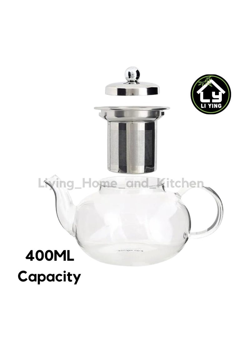 Generic - Liying 400ML Pyrex Glass Teapot with Stainless Steel Infuser Lid Stovetop Tea Pot Blooming and Loose Leaf Hand Crafted Kettle for Home Tea Party #1 - Image 1