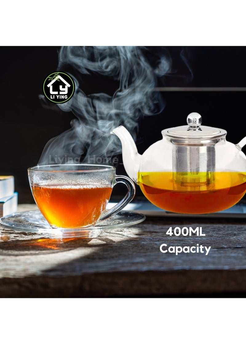 Generic - Liying 400ML Pyrex Glass Teapot with Stainless Steel Infuser Lid Stovetop Tea Pot Blooming and Loose Leaf Hand Crafted Kettle for Home Tea Party #1 - Image 1