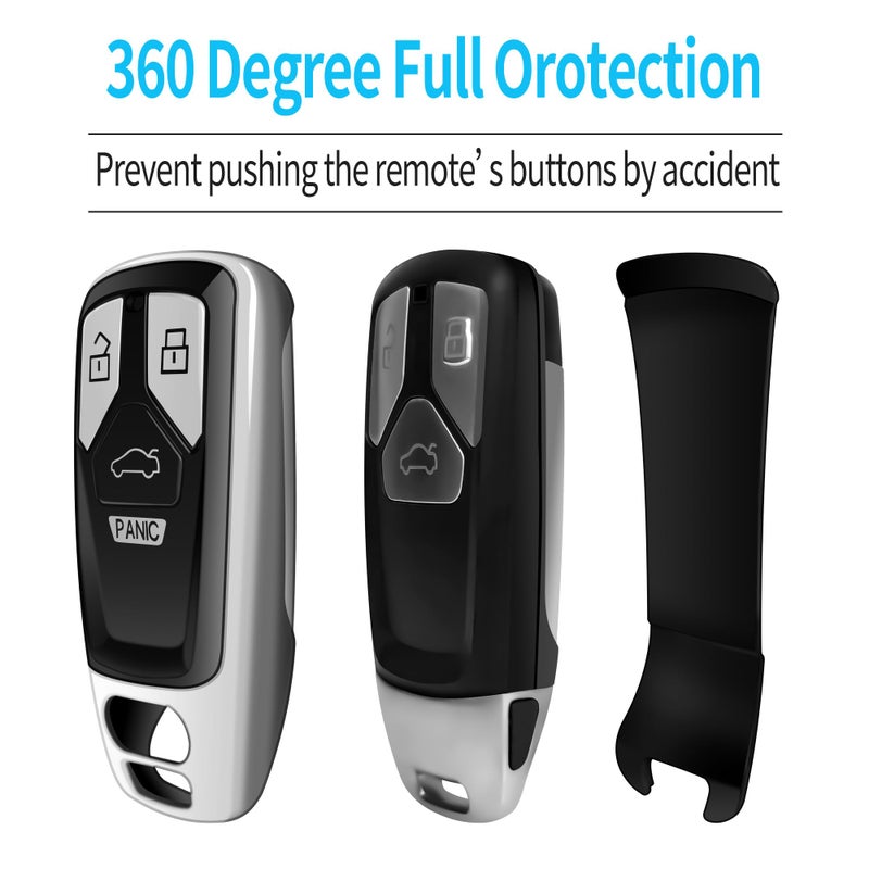 Tukellen for Audi Key Fob Cover with Keychain, Special Soft TPU Key Case Cover Protector Compatible with Audi A4 Q7 Q5 TT A3 A6 SQ5 SQ7 R8 S5 Smart Key(Silver) - Image 3