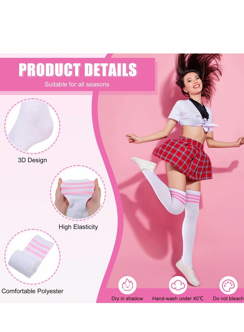 Excefore High Thigh Socks 3 Pairs Women Stripe Tube Dresses Over the Knee Long Stockings Cosplay - Image 4