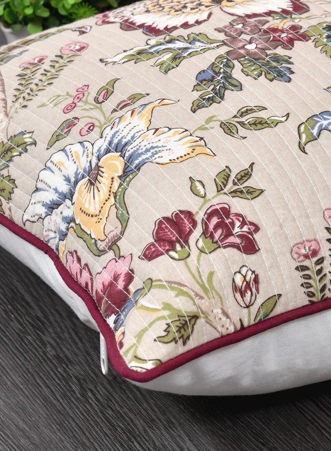 Clasiko Cushion Covers Set of 5 Beige with Quilting; Cotton Fabric; 16X16 Inches; Color Fastness Guarantee 16450, 250 Tc - Image 4