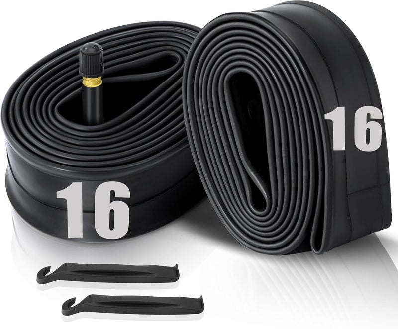 X spring Bicycle Tubes, 2 PCS 16x1.75-2.125 Inch Bike Inner Tube with Schrader Valve, Heavy Duty Butyl Rubber Bicycle Inner Tube with 2 Tire Levers, Leak Proof Bike Tire Tube for Road, Mtb, Kids Bike - Image 1