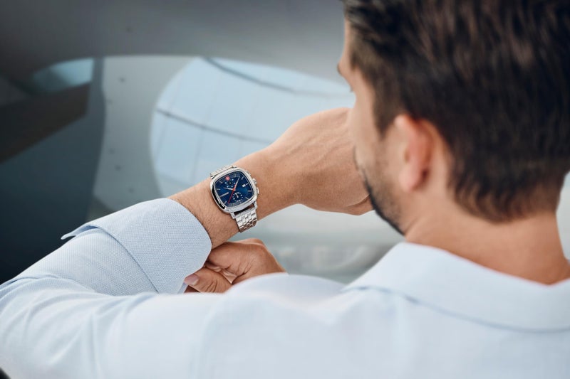 WENGER Vintage Classic Chrono | Swiss-Made Men's Chronograph Wrist Watch | Squircle Case, Quartz, Blue Dial, 40mm, 50M Water Resistant | Stainless Steel Strap | 01.1933.103 - Image 5