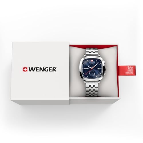 WENGER Vintage Classic Chrono | Swiss-Made Men's Chronograph Wrist Watch | Squircle Case, Quartz, Blue Dial, 40mm, 50M Water Resistant | Stainless Steel Strap | 01.1933.103 - Image 3