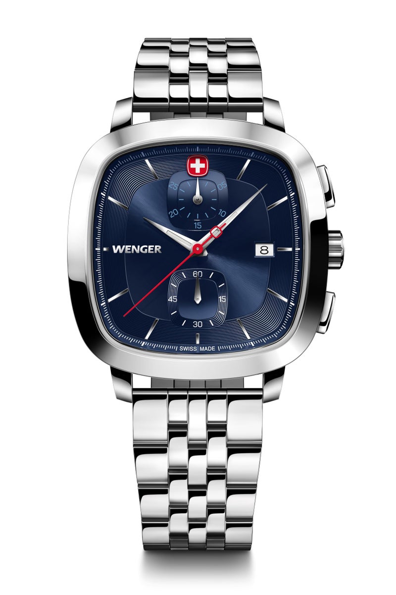 WENGER Vintage Classic Chrono | Swiss-Made Men's Chronograph Wrist Watch | Squircle Case, Quartz, Blue Dial, 40mm, 50M Water Resistant | Stainless Steel Strap | 01.1933.103 - Image 1