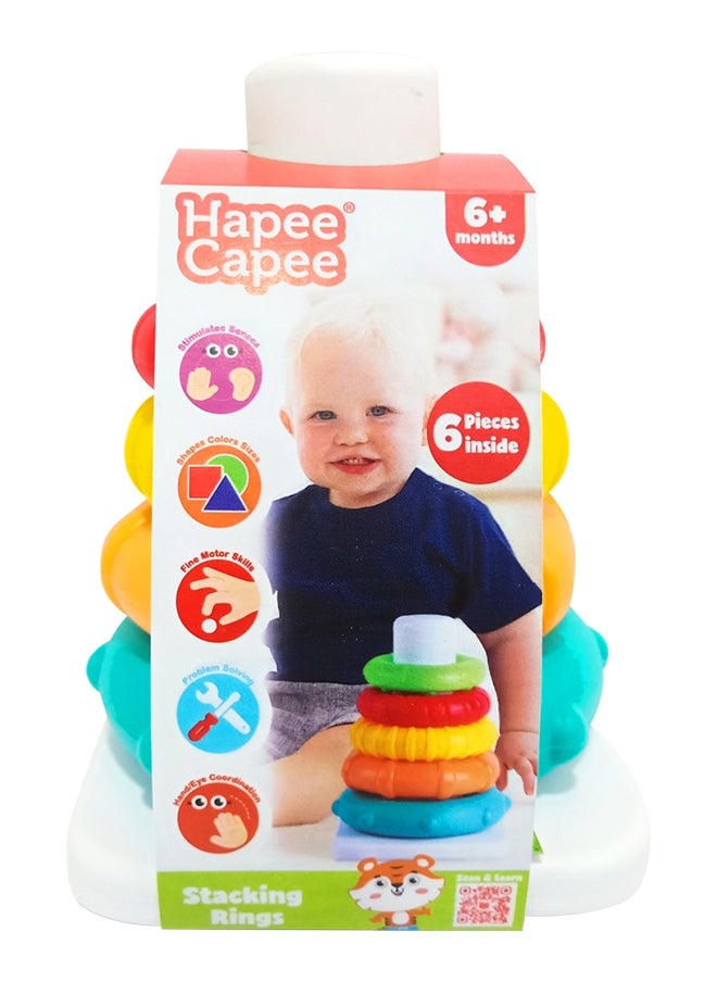 Hapee Capee - Stacking Rings, Stacking Rings Toys for Babies, Including five multi-coloured durable plastic rings fit over cone in sequence from big to small, Best Gift toys for 6+ months. - Image 1