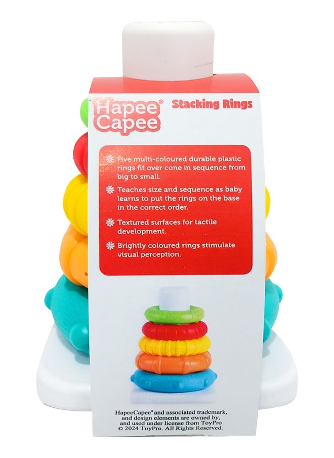 Hapee Capee - Stacking Rings, Stacking Rings Toys for Babies, Including five multi-coloured durable plastic rings fit over cone in sequence from big to small, Best Gift toys for 6+ months. - Image 1