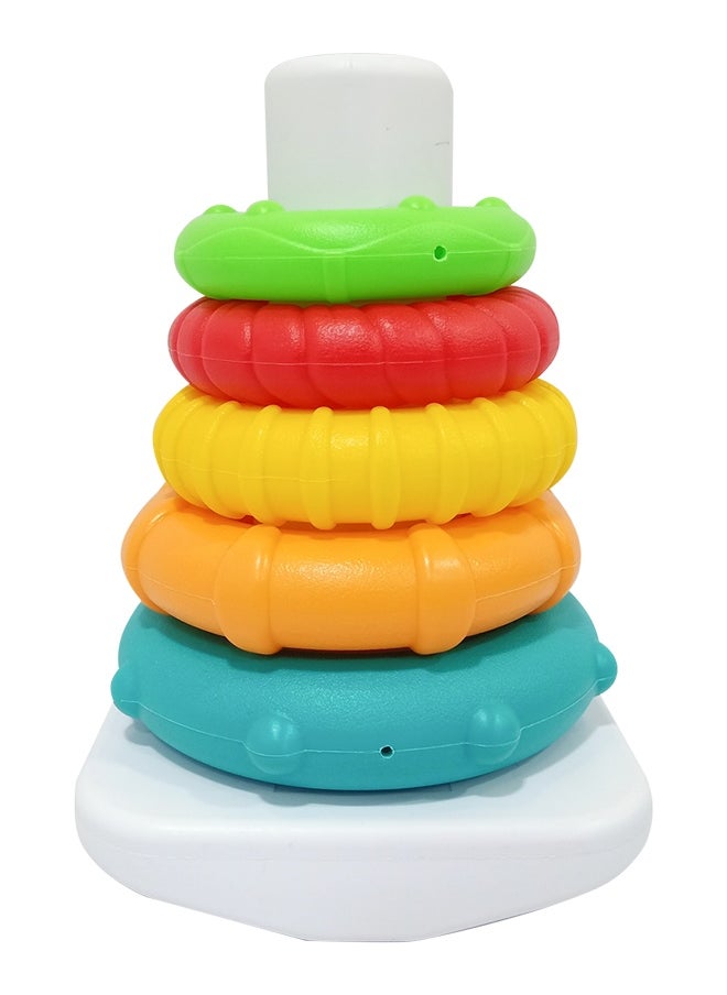 Hapee Capee - Stacking Rings, Stacking Rings Toys for Babies, Including five multi-coloured durable plastic rings fit over cone in sequence from big to small, Best Gift toys for 6+ months. - Image 1