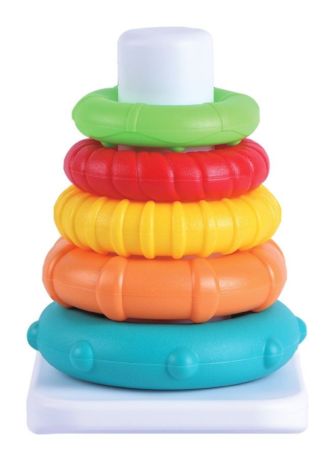 Hapee Capee - Stacking Rings, Stacking Rings Toys for Babies, Including five multi-coloured durable plastic rings fit over cone in sequence from big to small, Best Gift toys for 6+ months. - Image 1