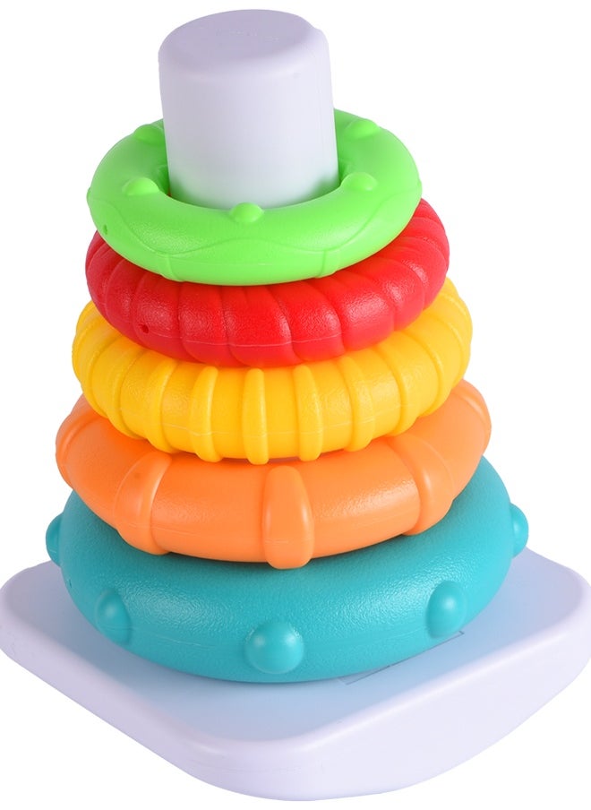 Hapee Capee - Stacking Rings, Stacking Rings Toys for Babies, Including five multi-coloured durable plastic rings fit over cone in sequence from big to small, Best Gift toys for 6+ months. - Image 1