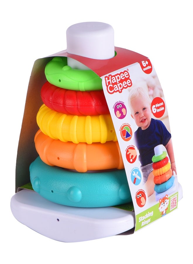 Hapee Capee - Stacking Rings, Stacking Rings Toys for Babies, Including five multi-coloured durable plastic rings fit over cone in sequence from big to small, Best Gift toys for 6+ months. - Image 1